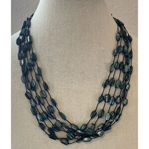 Elegant Blue Natural Stone Multistrand Silvertone Necklace